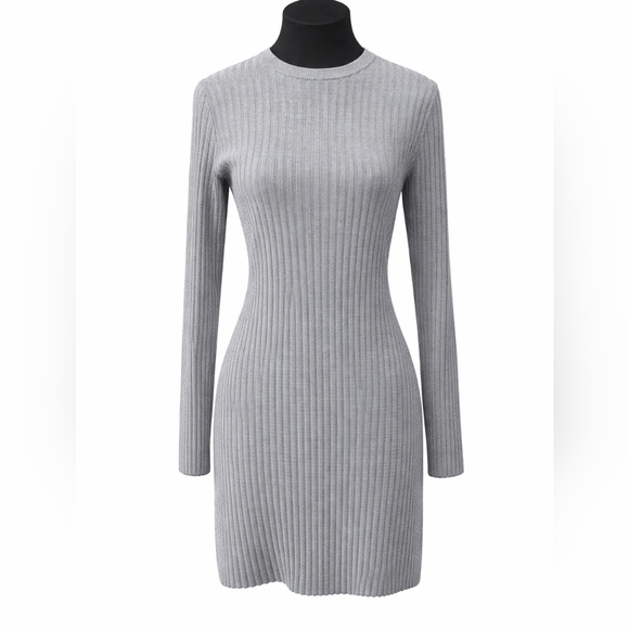 Theory Dresses & Skirts - Theory Ribbed Matte Viscose Long Sleeve Sweater Dress Gray Size M, Midi, Office
